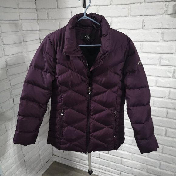 Calvin Klein Ladies Purple Puffy Full Zip Size Medium Coat - Picture 1 of 15